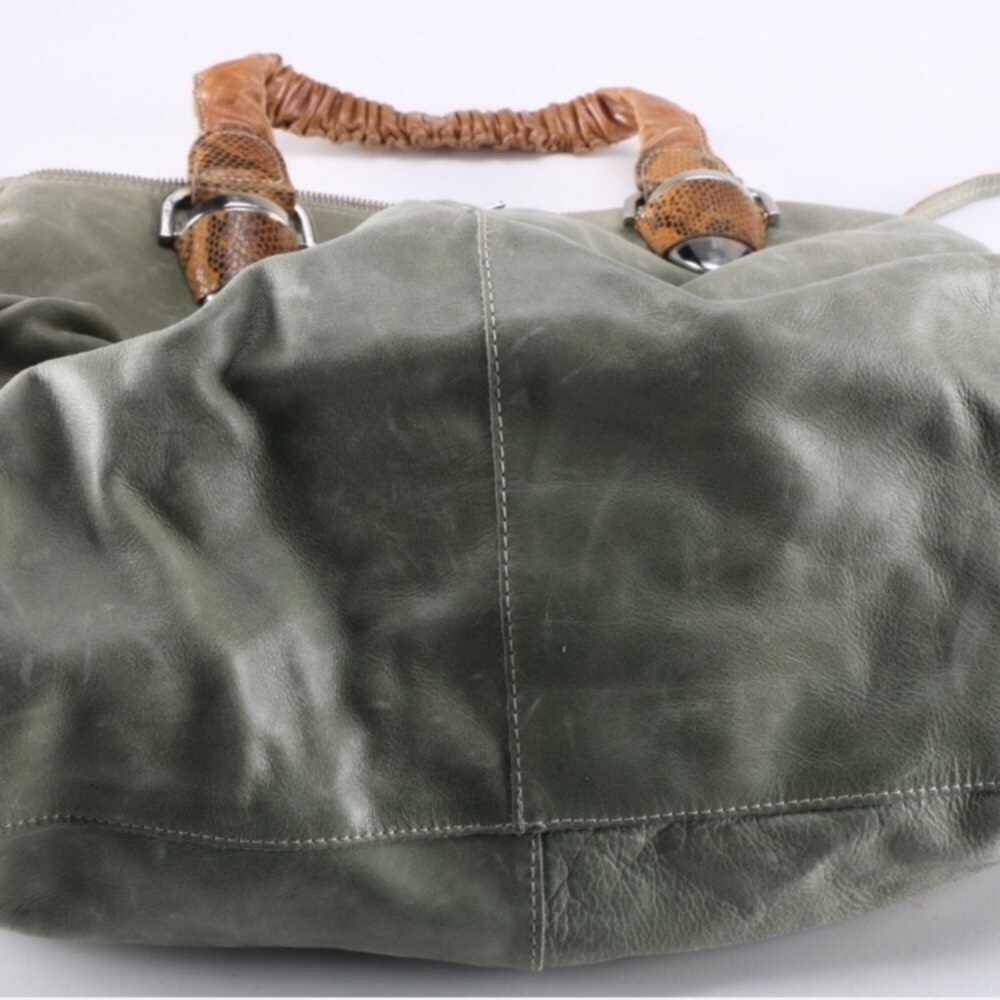 Vintage FRNC Francesco handmade leather bag in sage green and camel tan - Picture 2 of 8